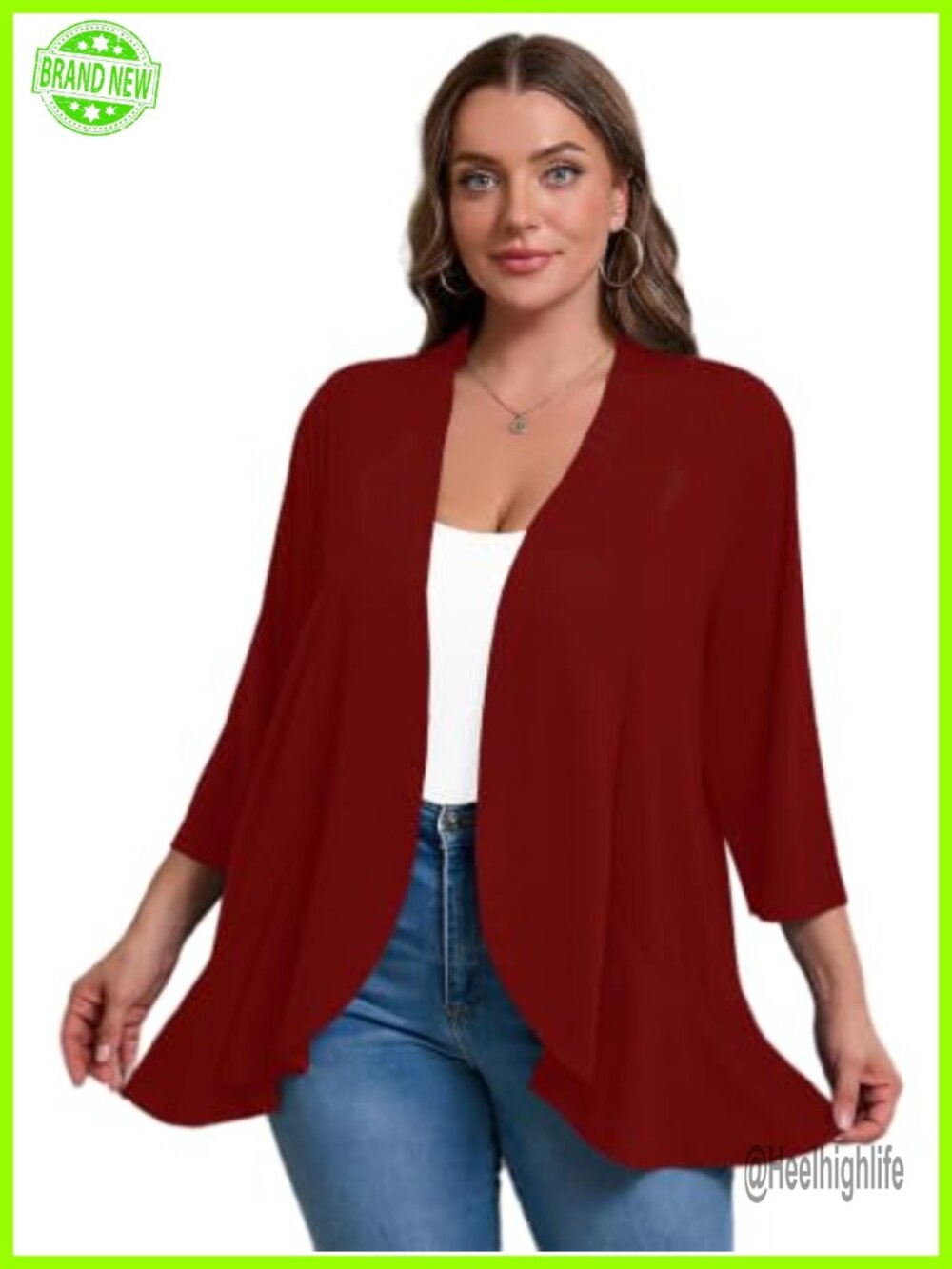 Plus Size Lightweight Open Front Cardigan 3/4 Sleeve Cover Up